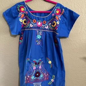 Embroidered Royal Blue Casual Women's Dress